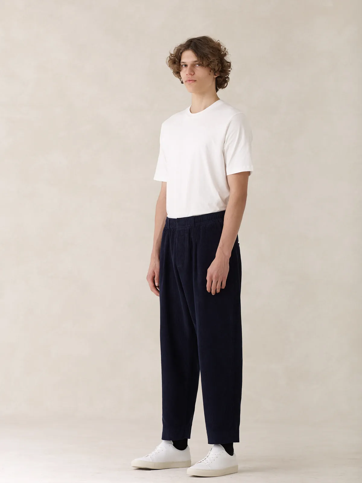 08 / Pleated Corduroy Trousers Navy