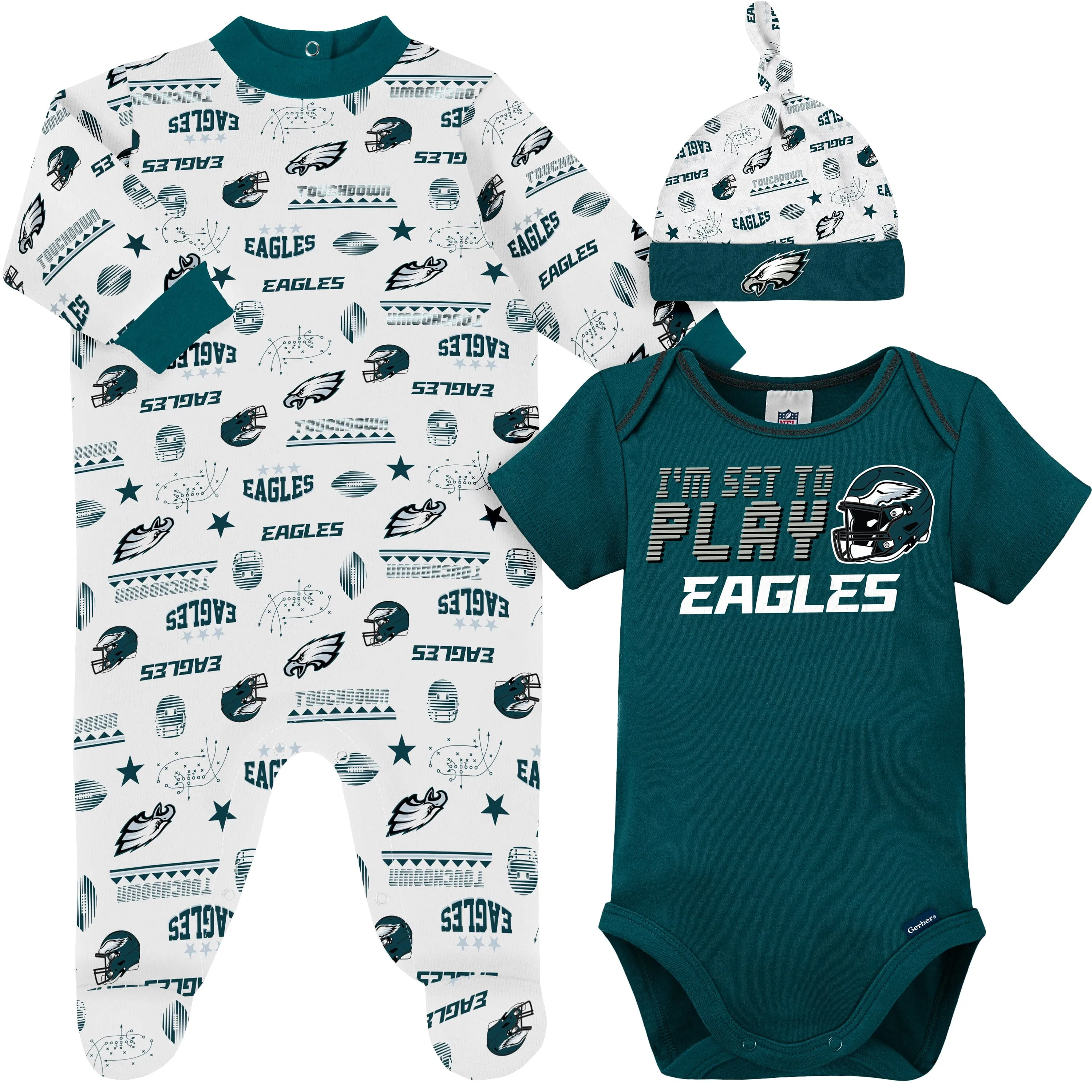 3-Piece Baby Boys Philadelphia Eagles Bodysuit, Sleep 'N Play, and Cap Set