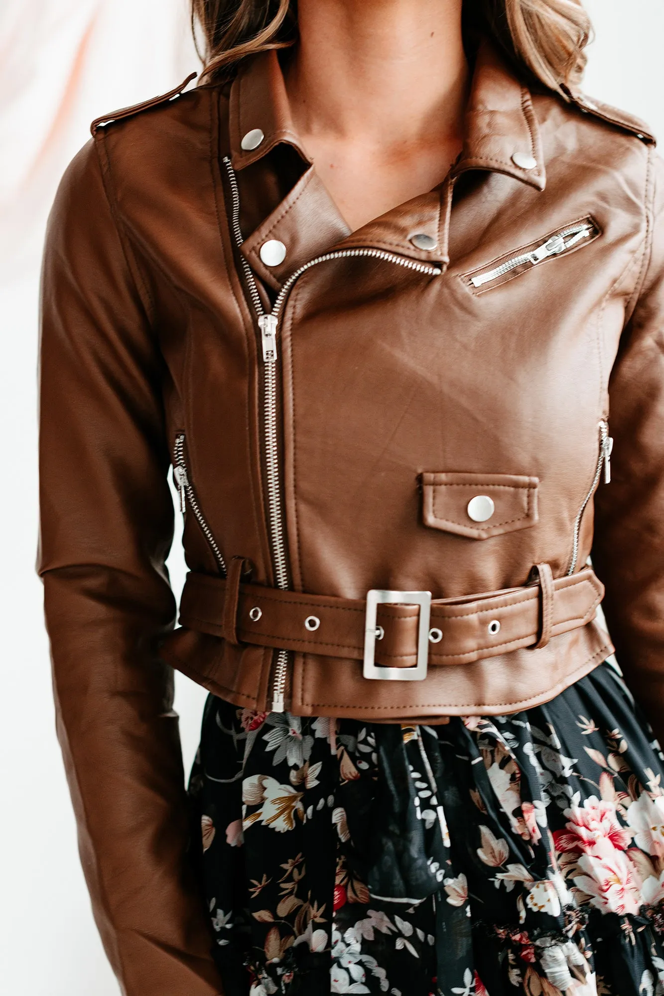 Ace Of Shade Cropped Faux Leather Jacket (Cappuccino)