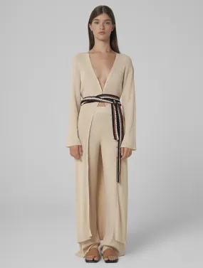 ADILA Tencel knitted maxi-dress with hand-crochet belt beige