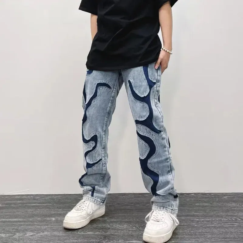 Aidase New Arrival Straight Mens Denim Pants Streetwear Casual Fashion Straight Harajuku Trousers