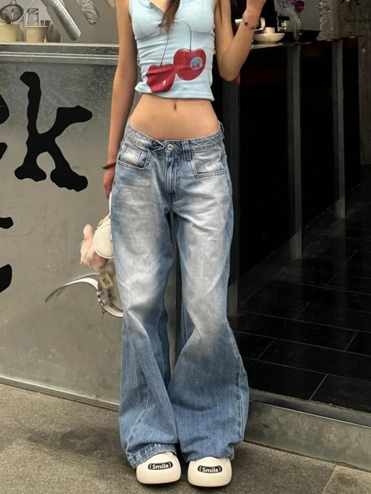 Aiertu Women American Vintage Y2k Japanese Harajuku Streetwear Baggy Low Rise Denim Pants Long Trousers 2000s Aesthetic Jean Kpop Punk