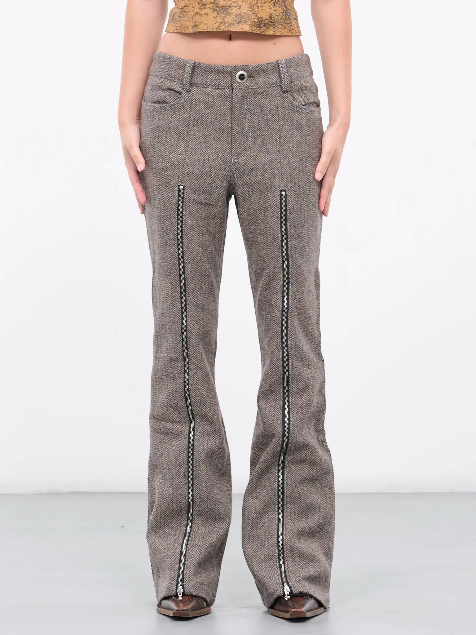 Aika Herringbone Zip-up Bell Trouser (APA657W-GREY)