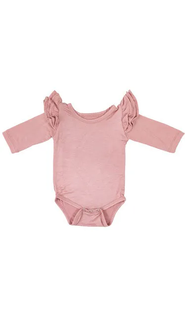 Antique Pink Long Sleeve Flutter Bodysuit