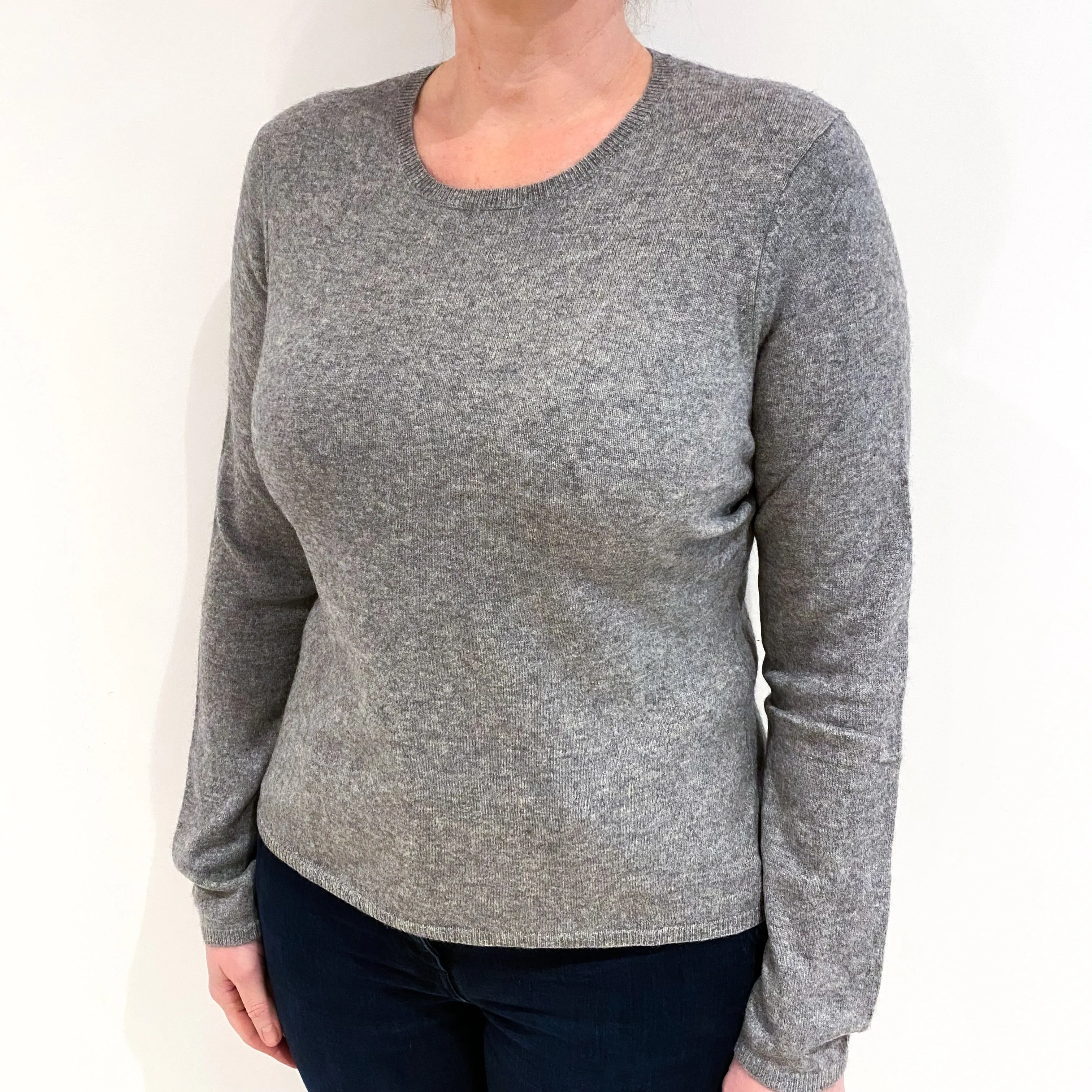 Ash Grey Cashmere Crew Neck Jumper Large.