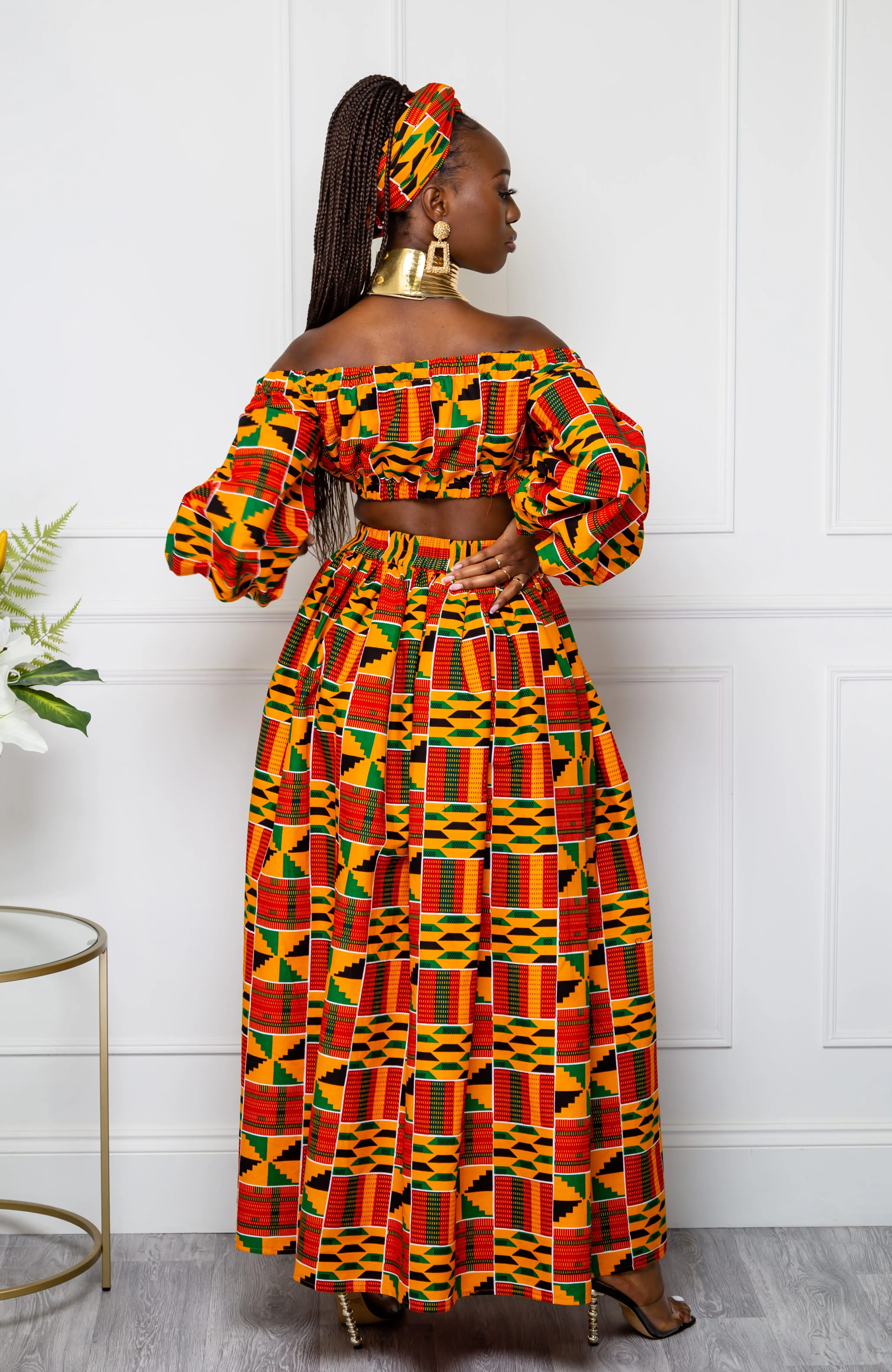 Authentic Kente African Print Maxi Skirt & Crop Top Set - KENYA