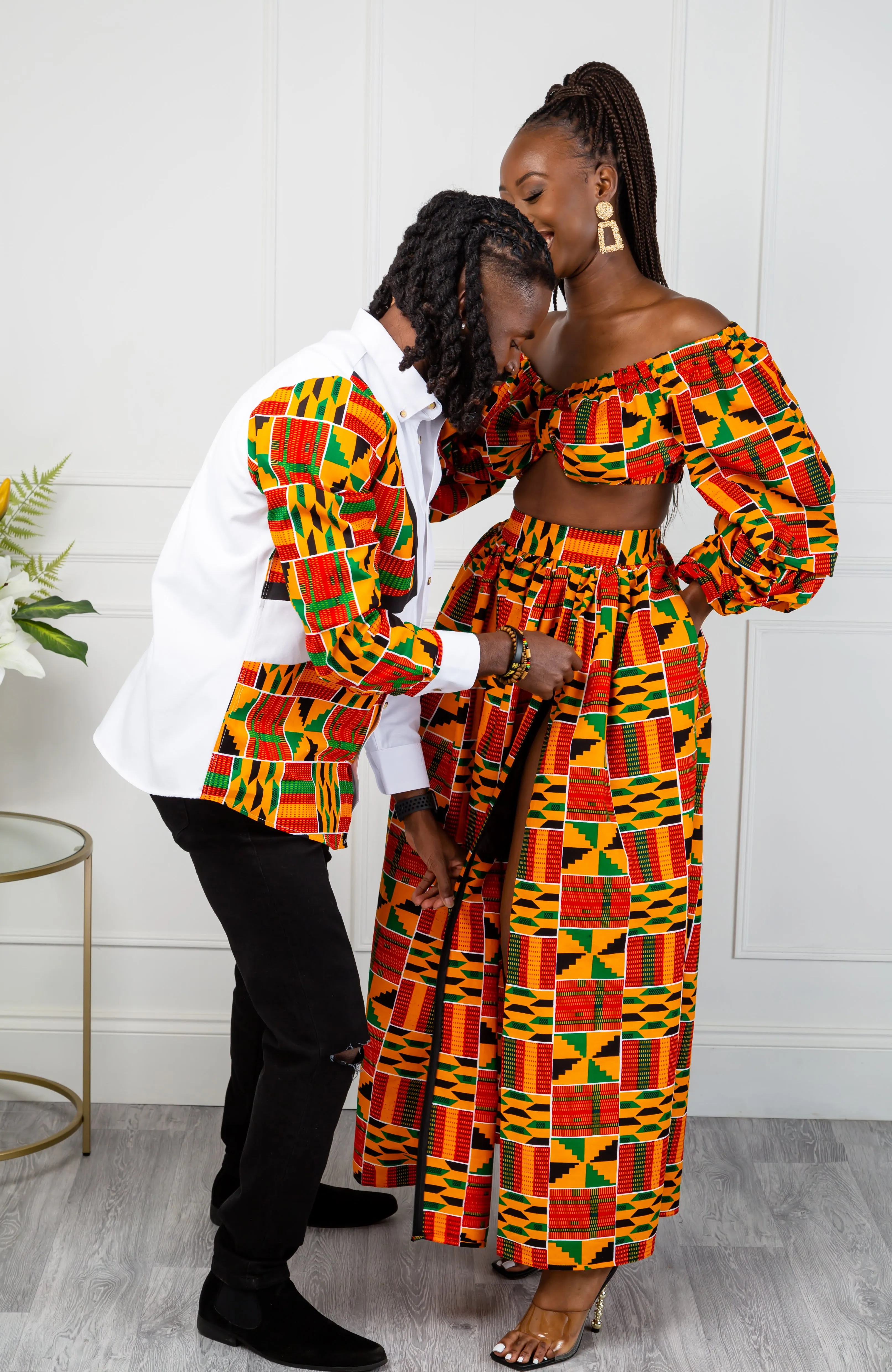 Authentic Kente African Print Maxi Skirt & Crop Top Set - KENYA