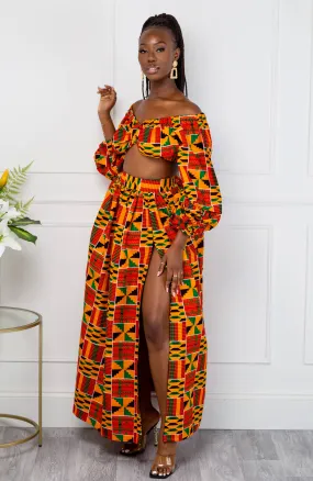 Authentic Kente African Print Maxi Skirt & Crop Top Set - KENYA