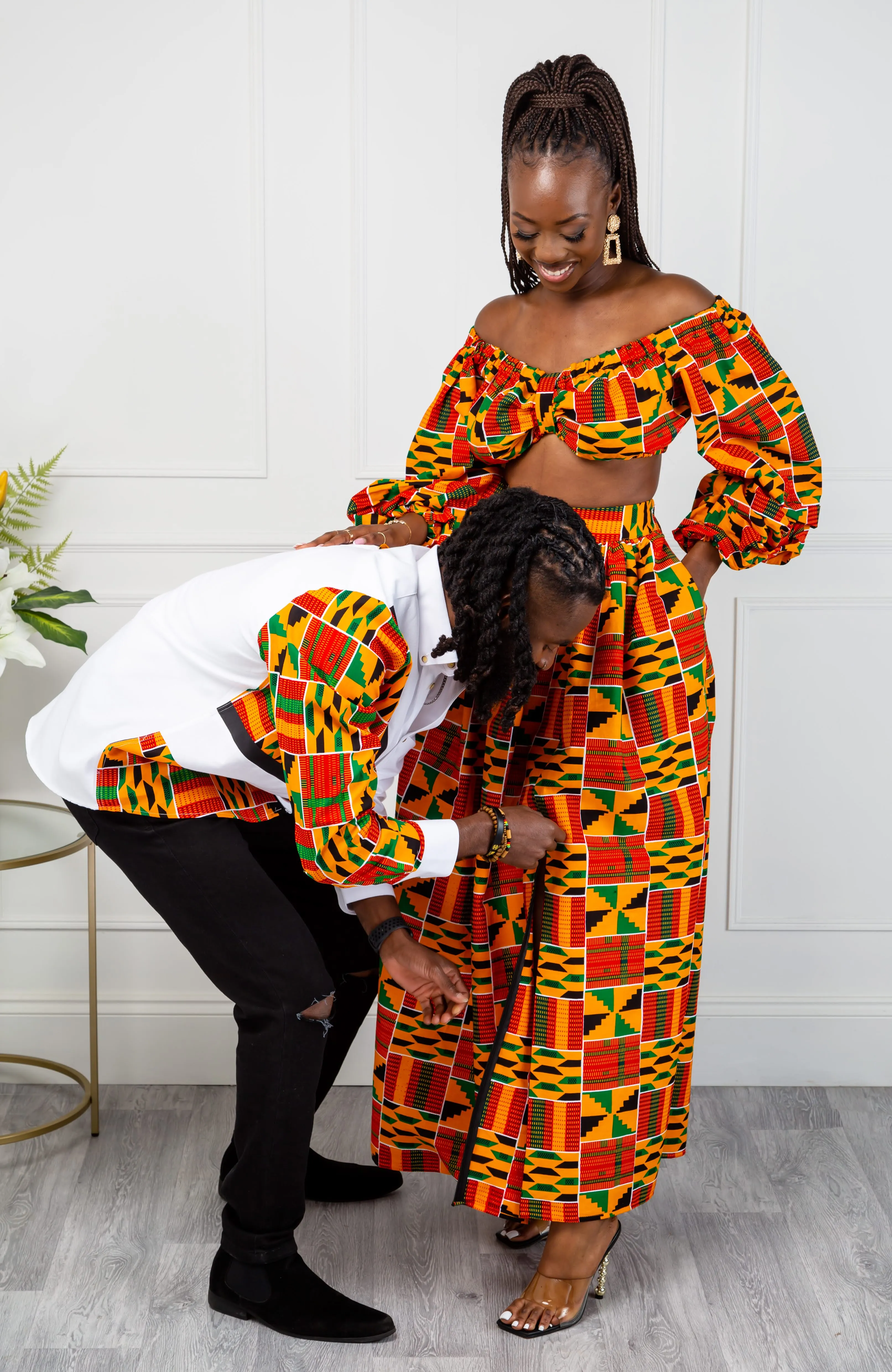 Authentic Kente African Print Maxi Skirt & Crop Top Set - KENYA