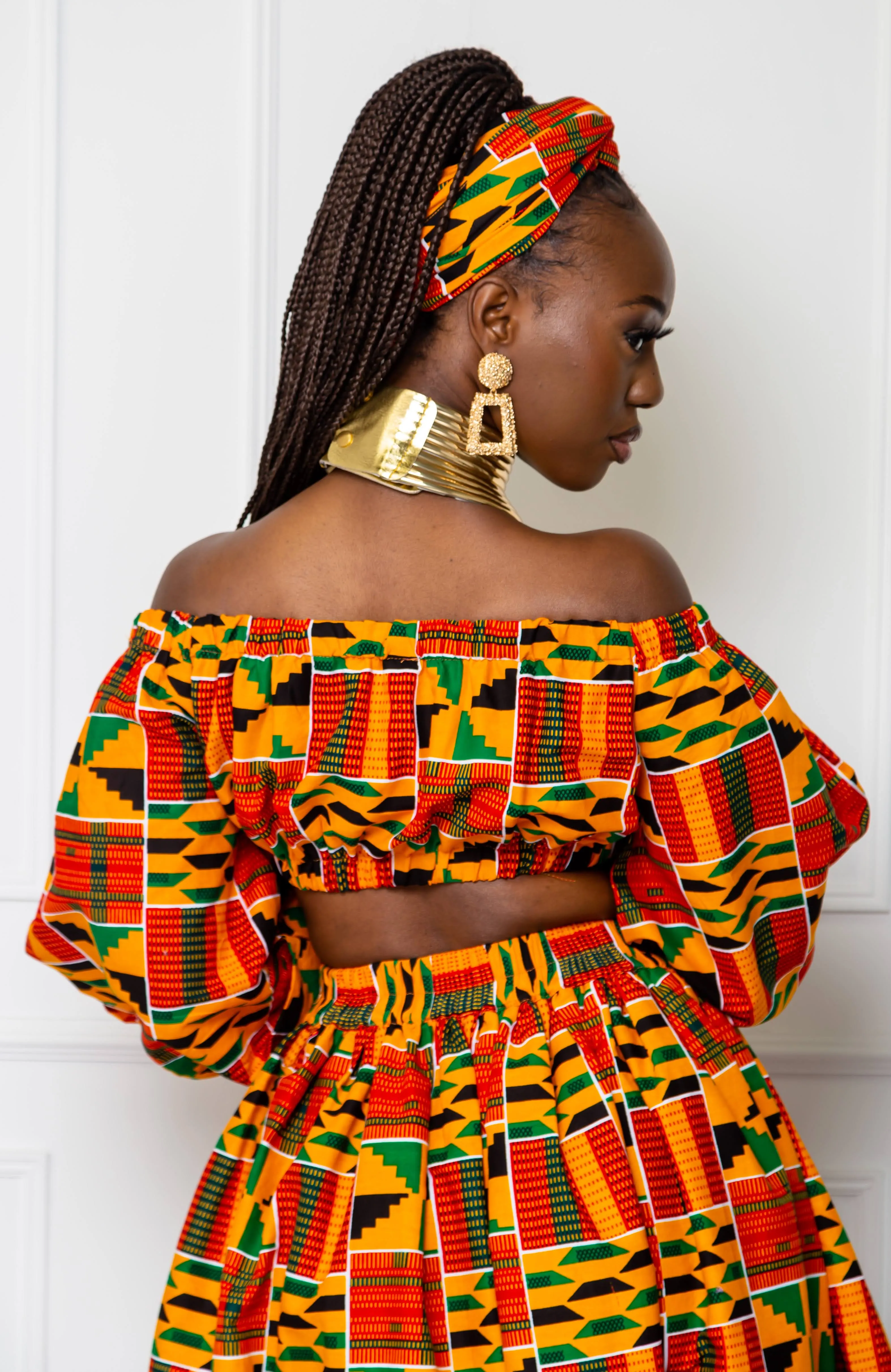 Authentic Kente African Print Maxi Skirt & Crop Top Set - KENYA