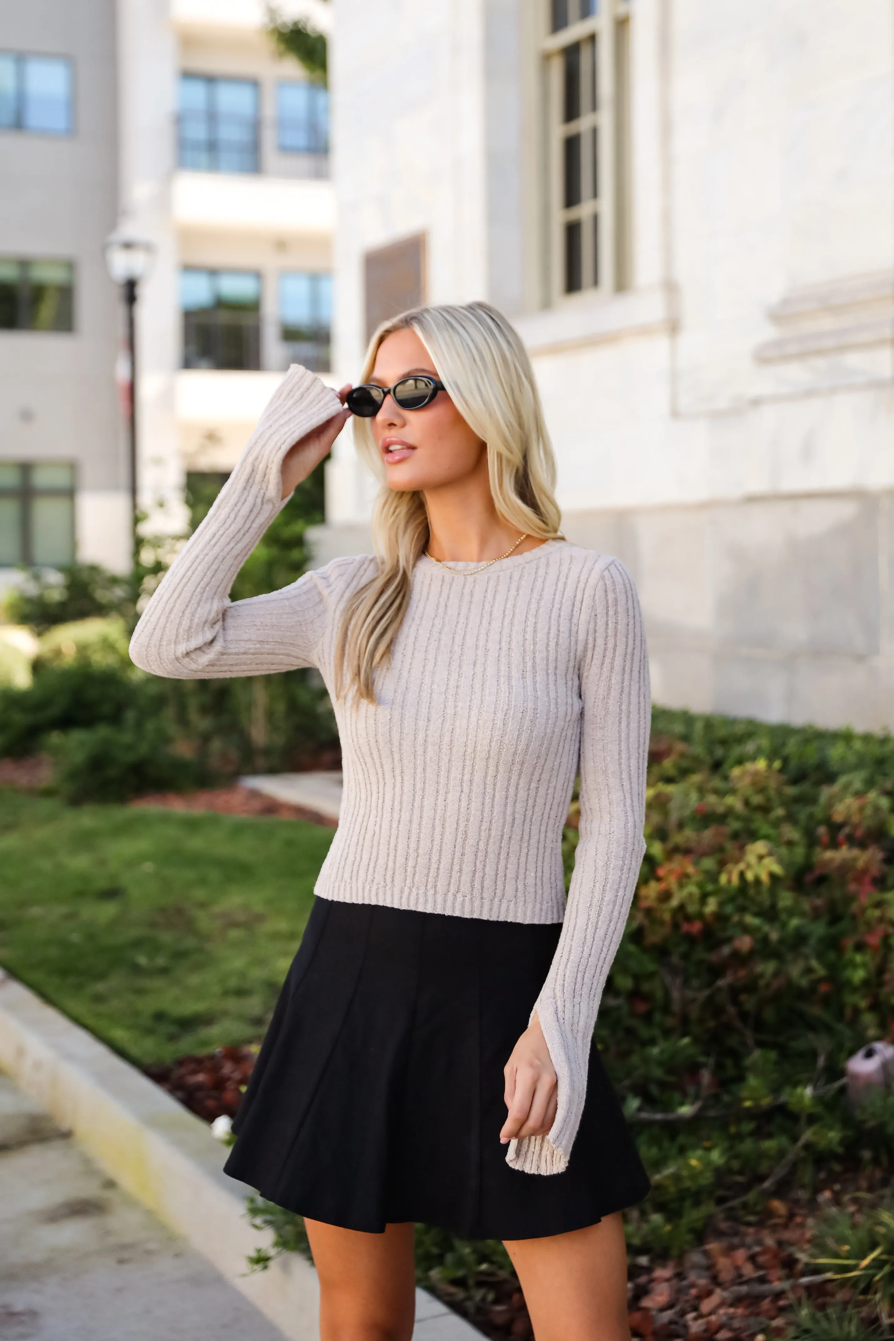 Bailey Tan Ribbed Knit Top - DOORBUSTER