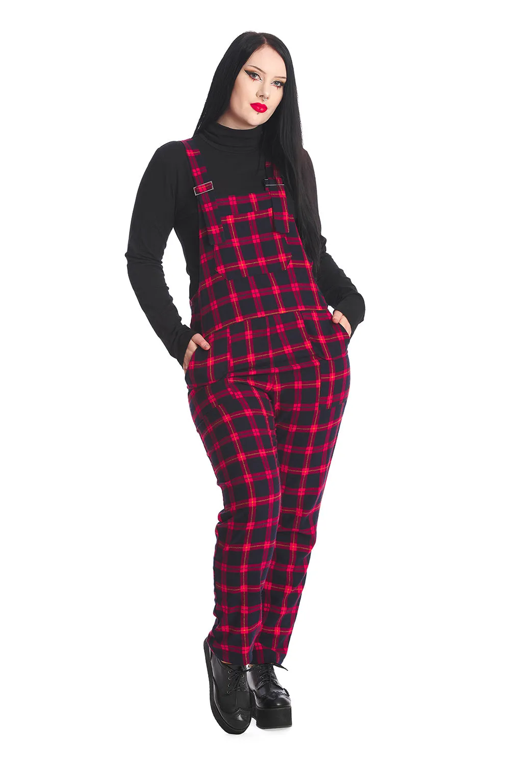 Banned Alternative Atlanta Red Tartan Dungaree Overalls Flanelette