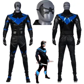 Batman Arkham City Nightwing Dick Grayson Cosplay Costume Robin Superhero Bodysuit Halloween Party Suit