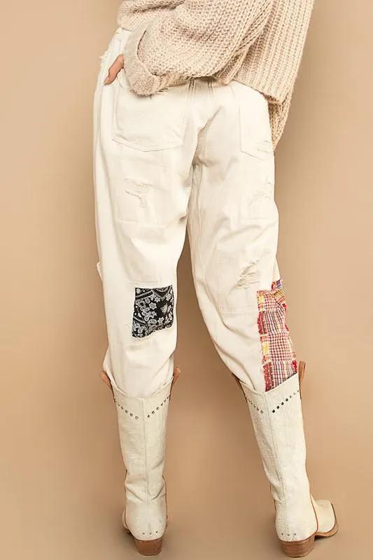 Beige Patchwork Pants