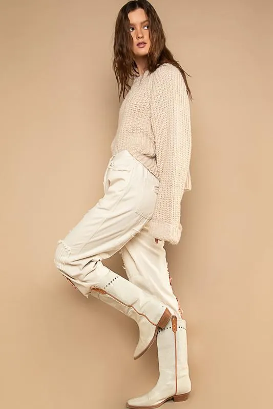 Beige Patchwork Pants