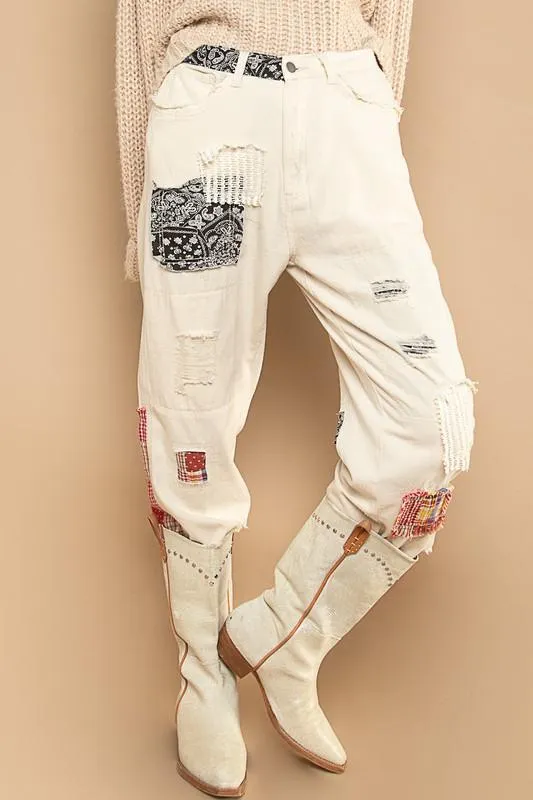 Beige Patchwork Pants