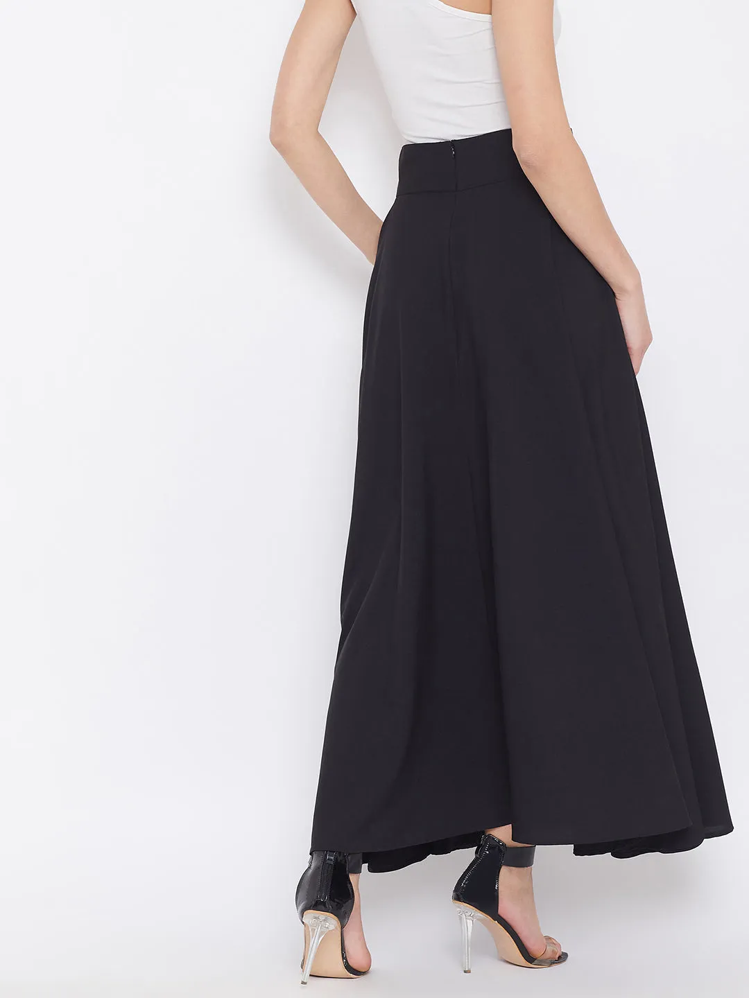 Berrylush Women Solid Black Bow-Tie High-Waist Maxi Skirt