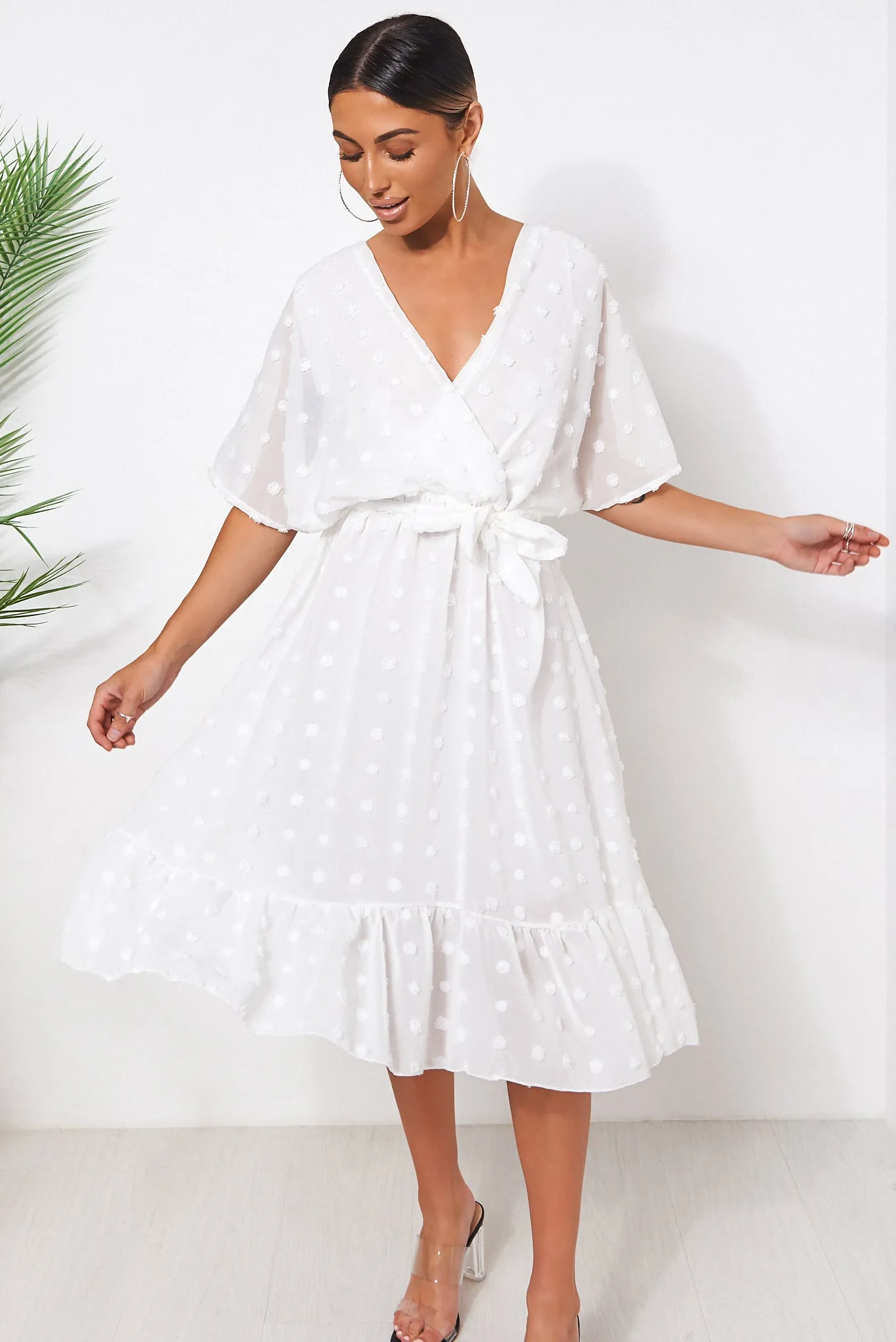 Biba White Wrap Dobby Dress