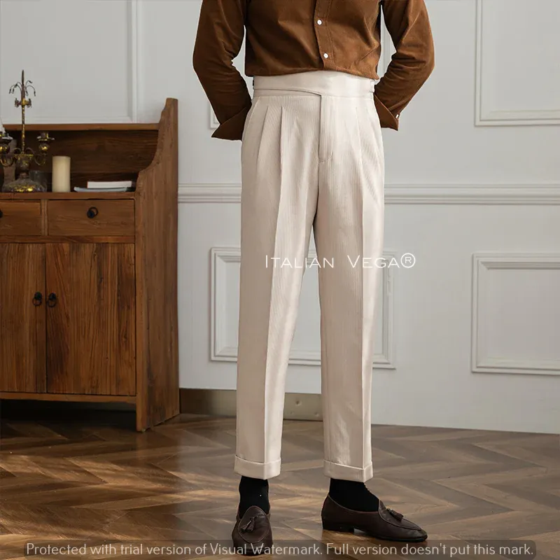 Biege Corduroy Classic Formal Gurkha Pants by ITALIAN VEGA®