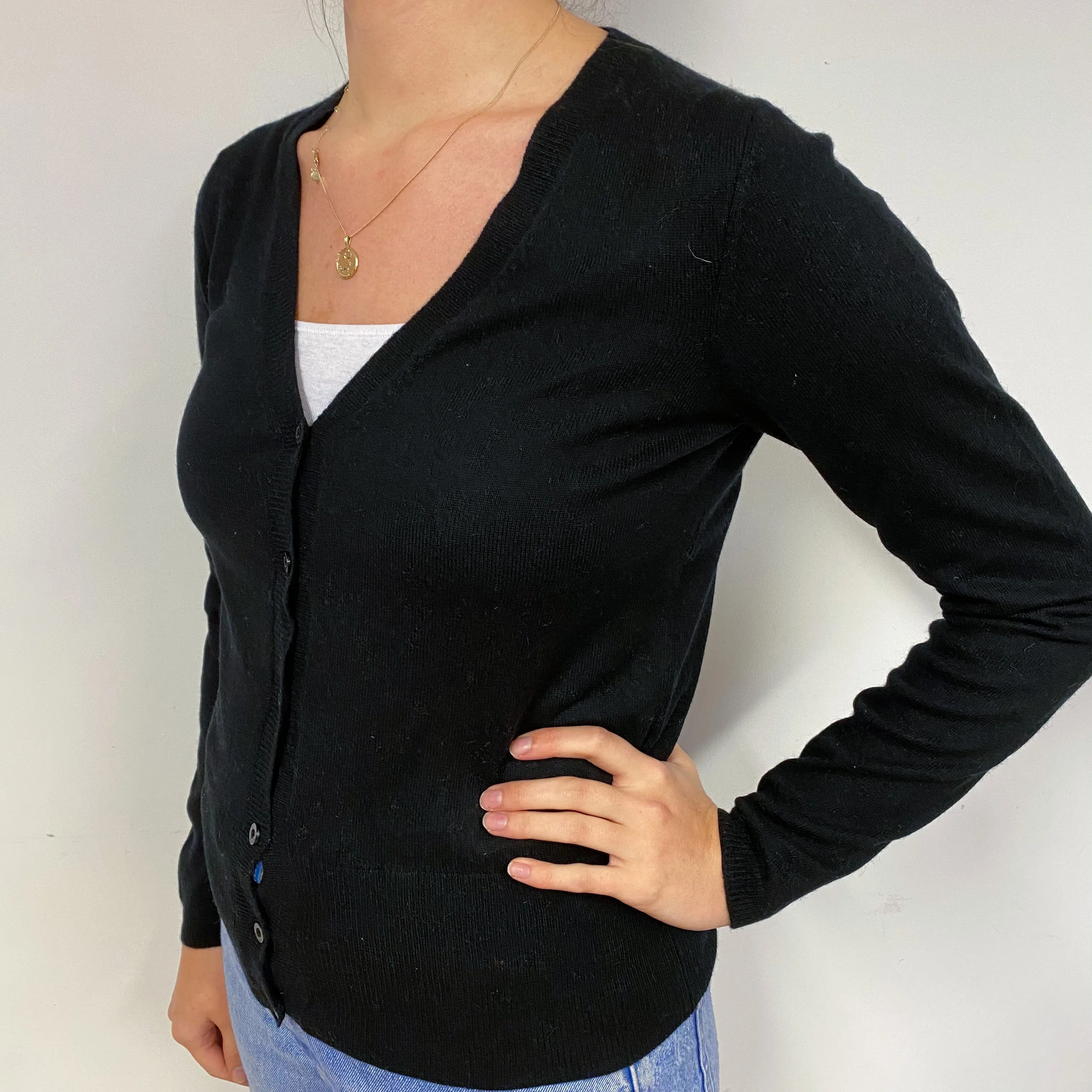 Black Cashmere V-Neck Cardigan Small