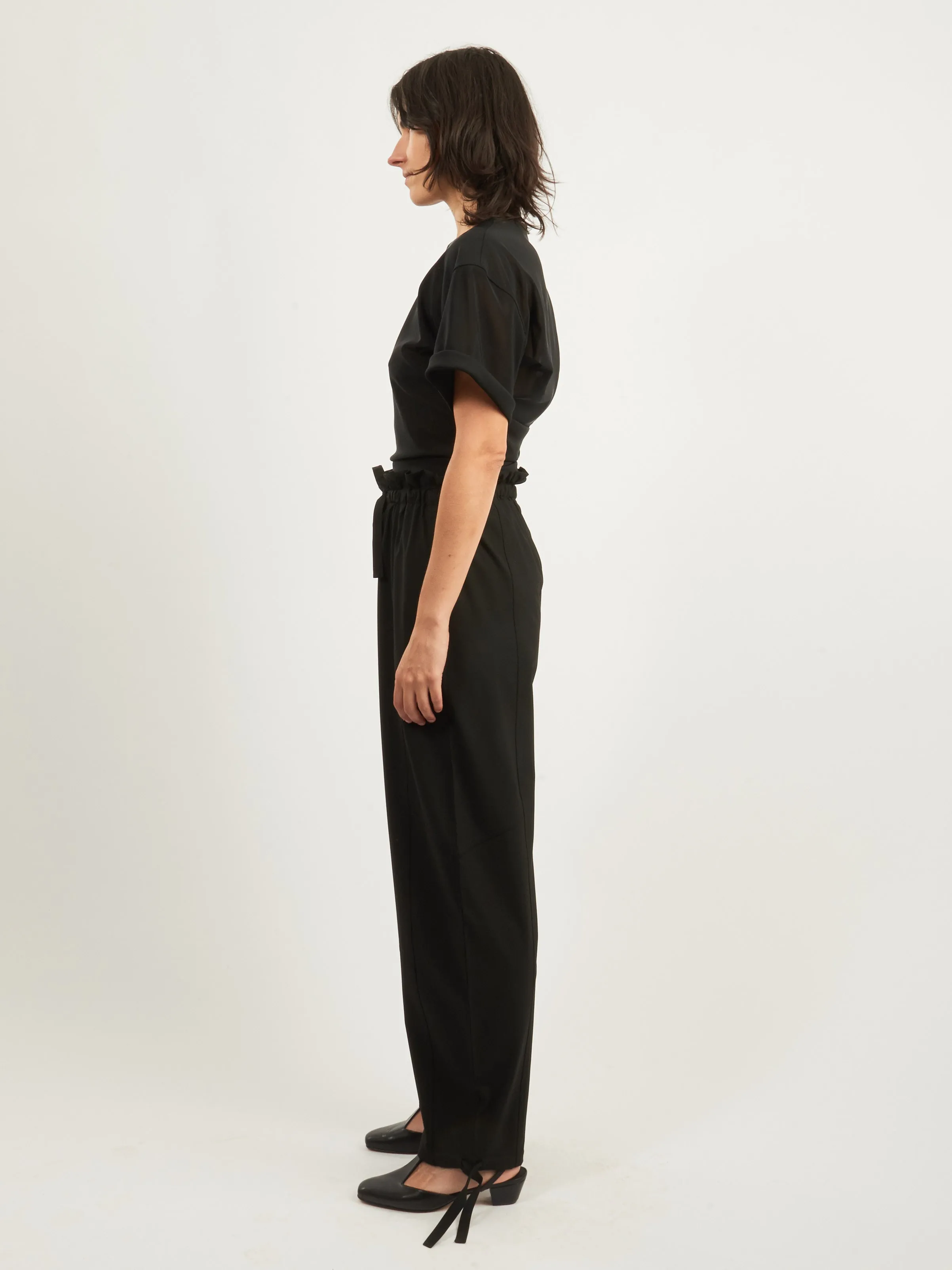 Black Drapey Melange Elasticated Waist Pants