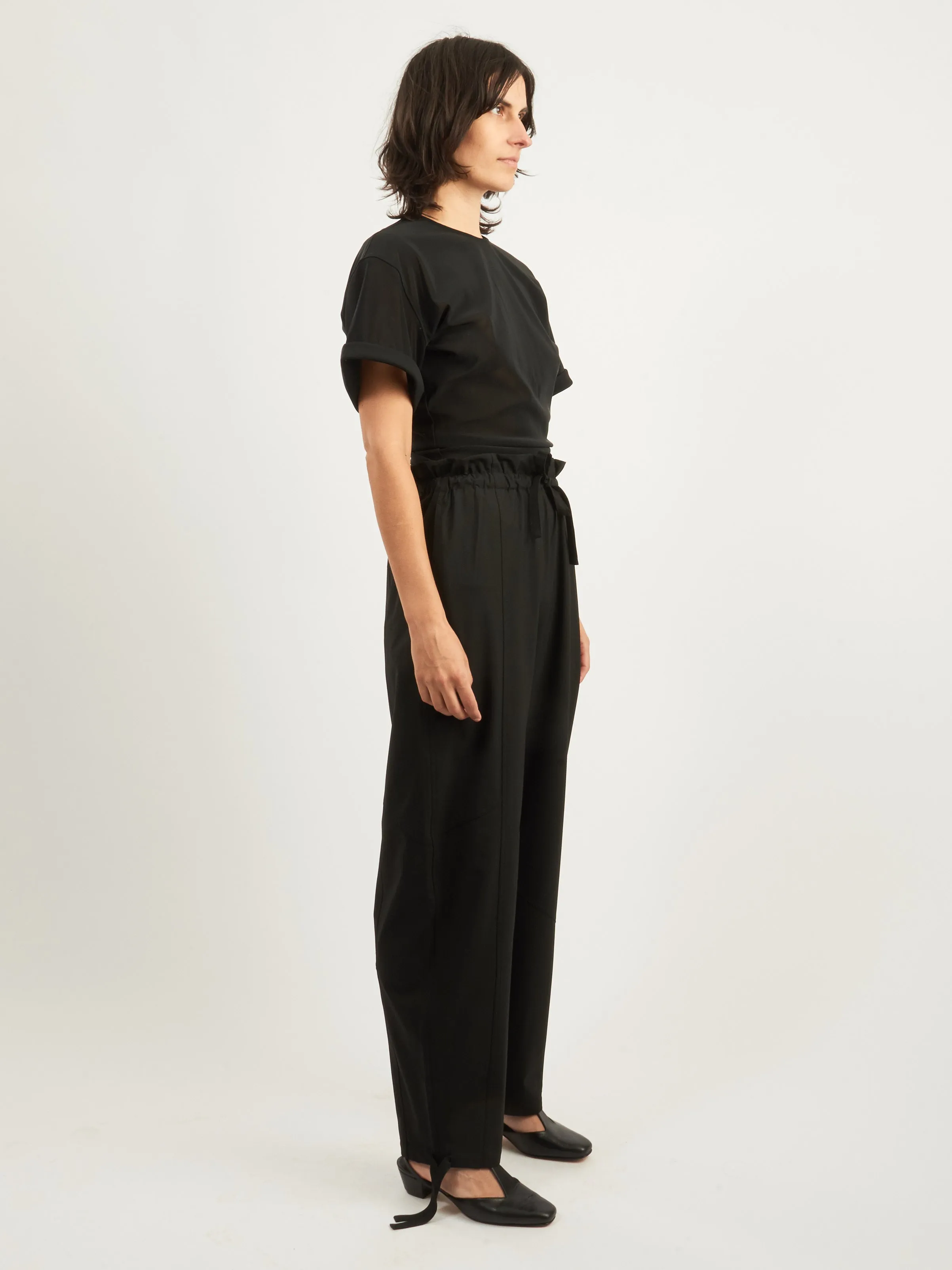 Black Drapey Melange Elasticated Waist Pants