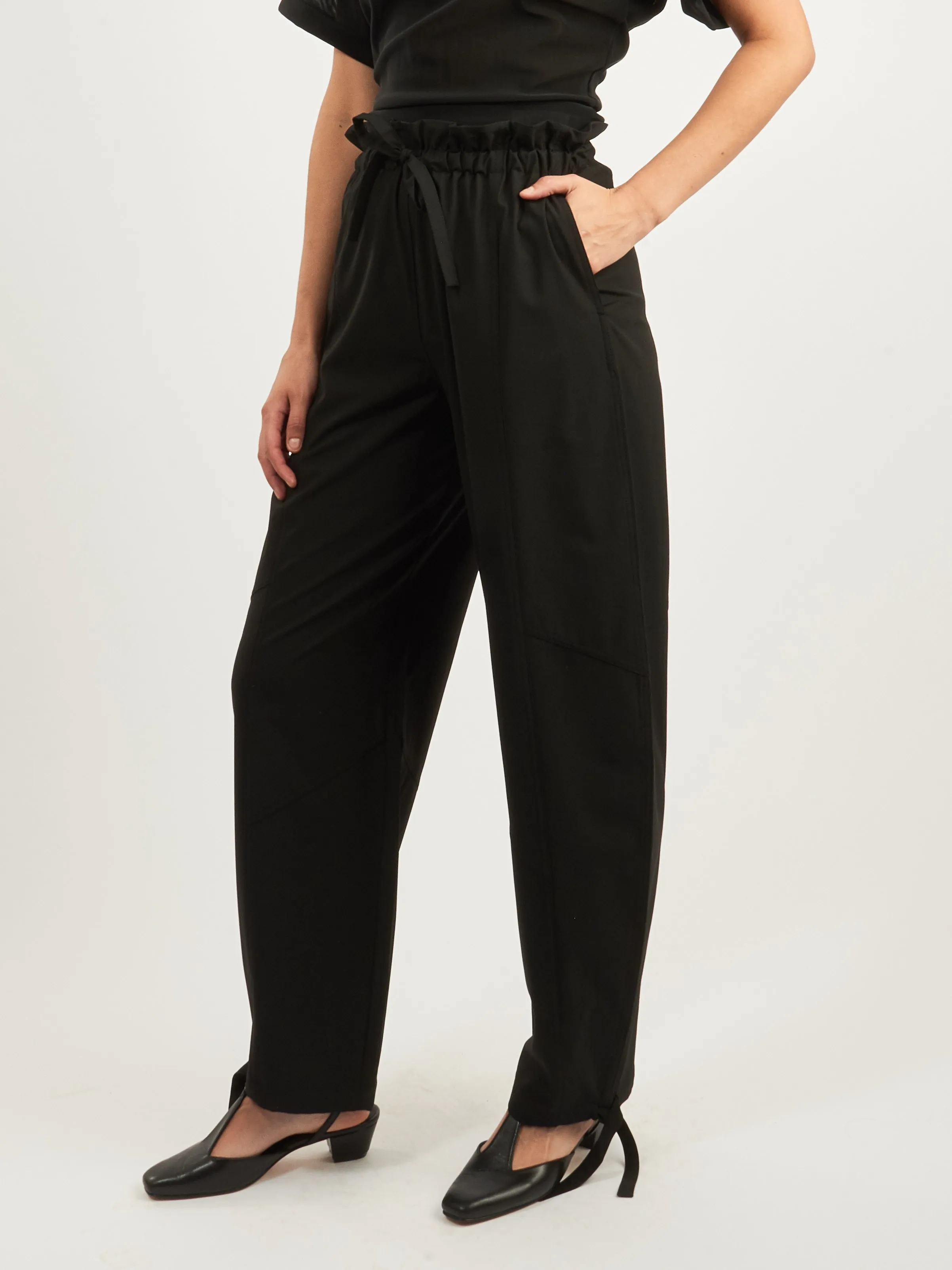 Black Drapey Melange Elasticated Waist Pants