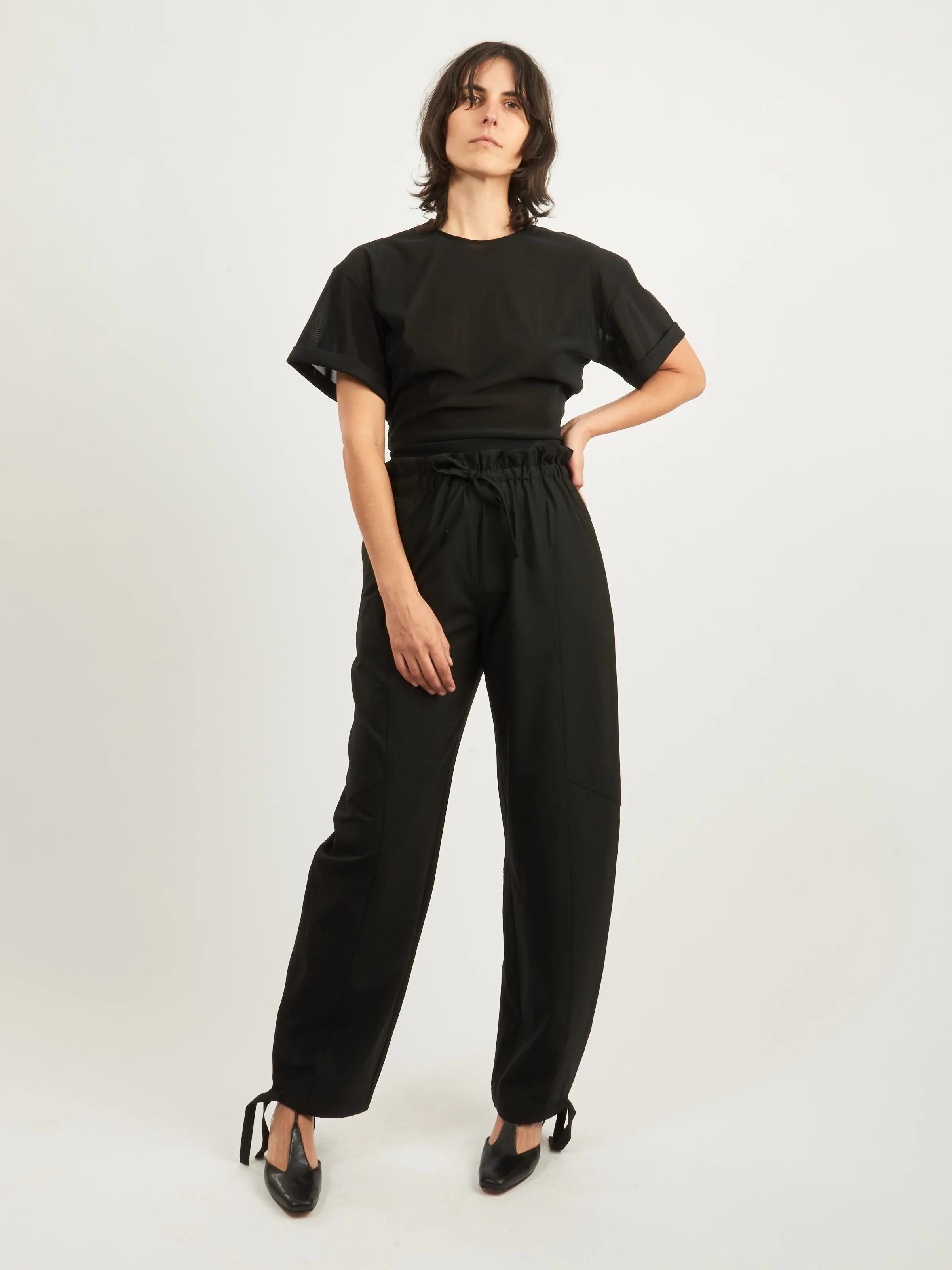 Black Drapey Melange Elasticated Waist Pants