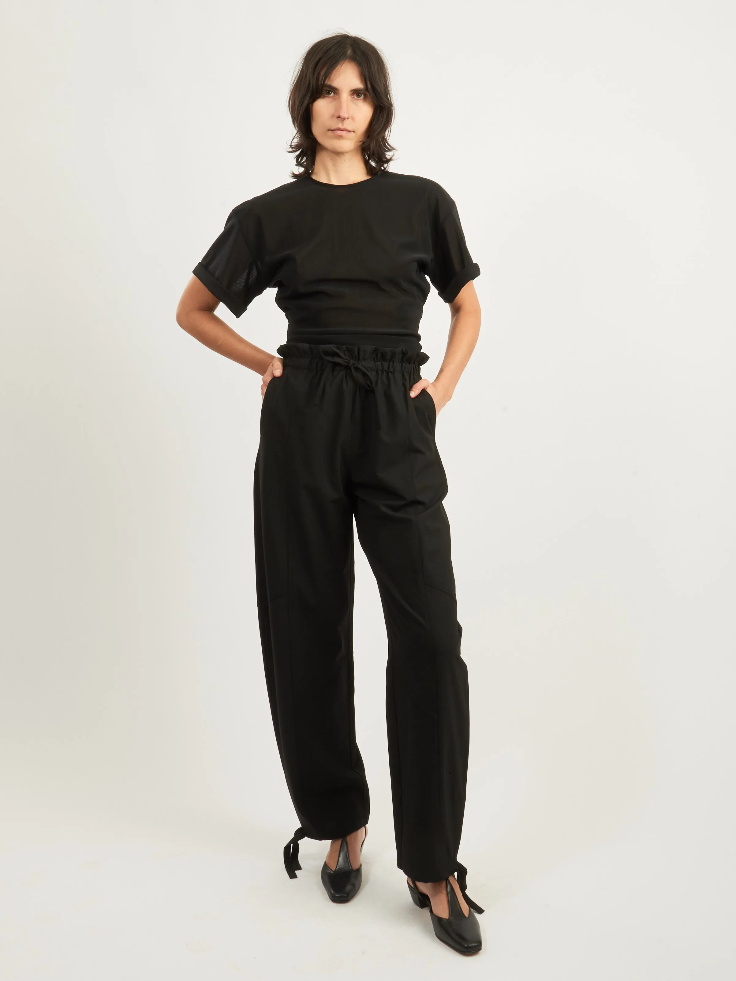 Black Drapey Melange Elasticated Waist Pants