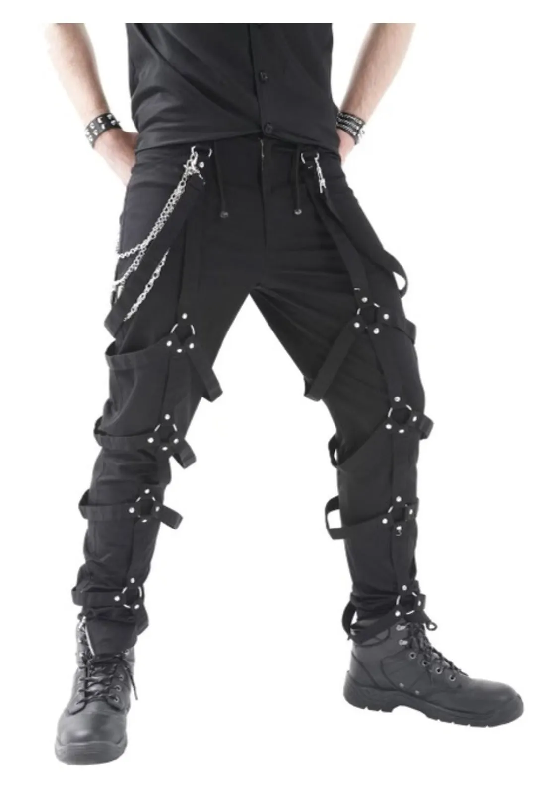 Black Gothic Bondage Ring Trousers