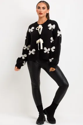 Black Knitted Jumper With Bows And Diamanties