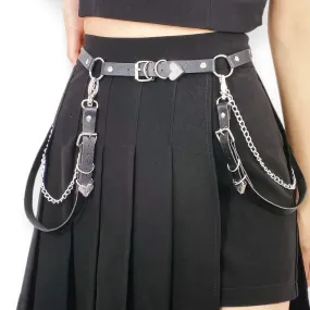 Black Leather Chain Harness Waist Belt