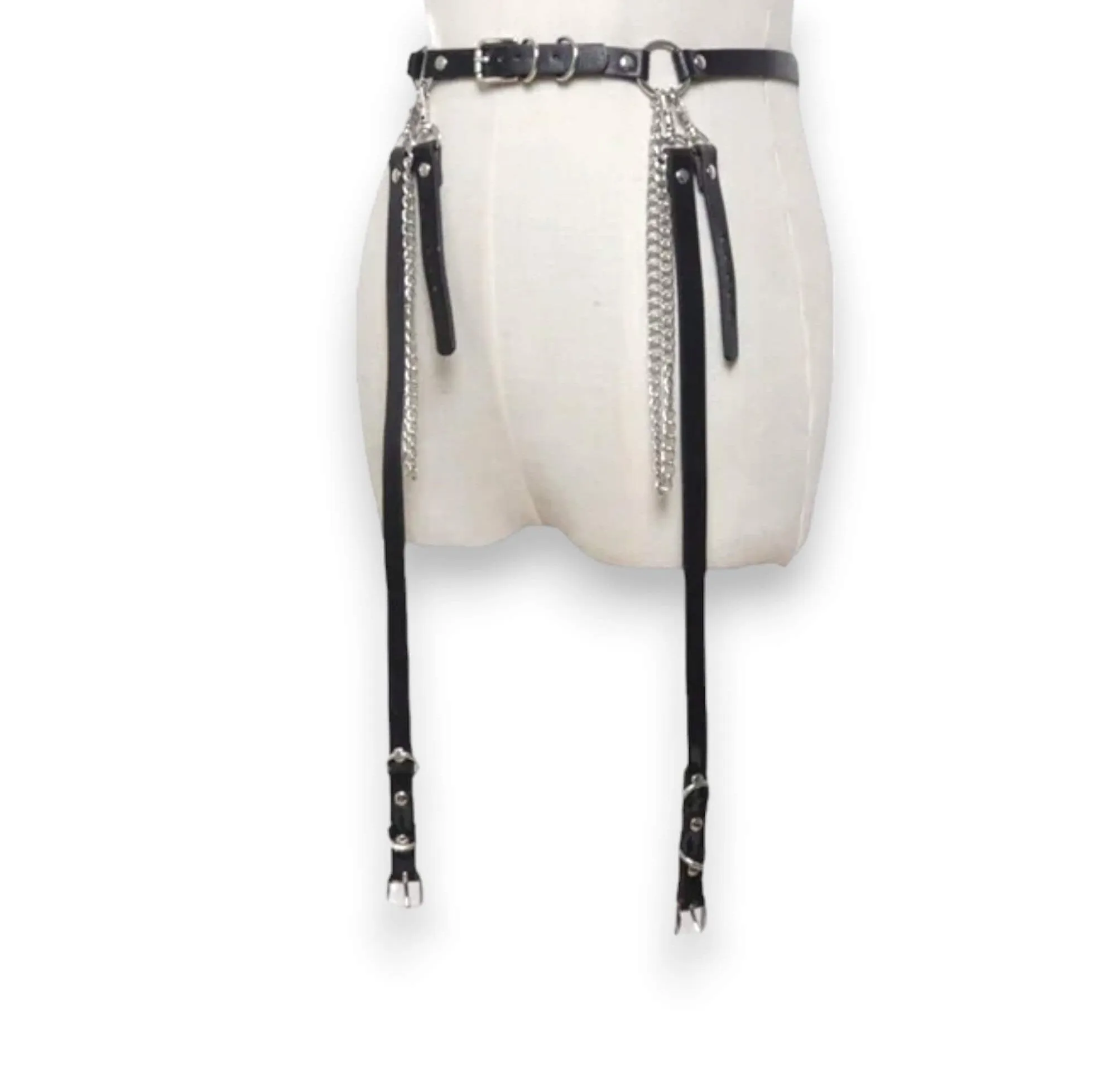 Black Leather Chain Harness Waist Belt