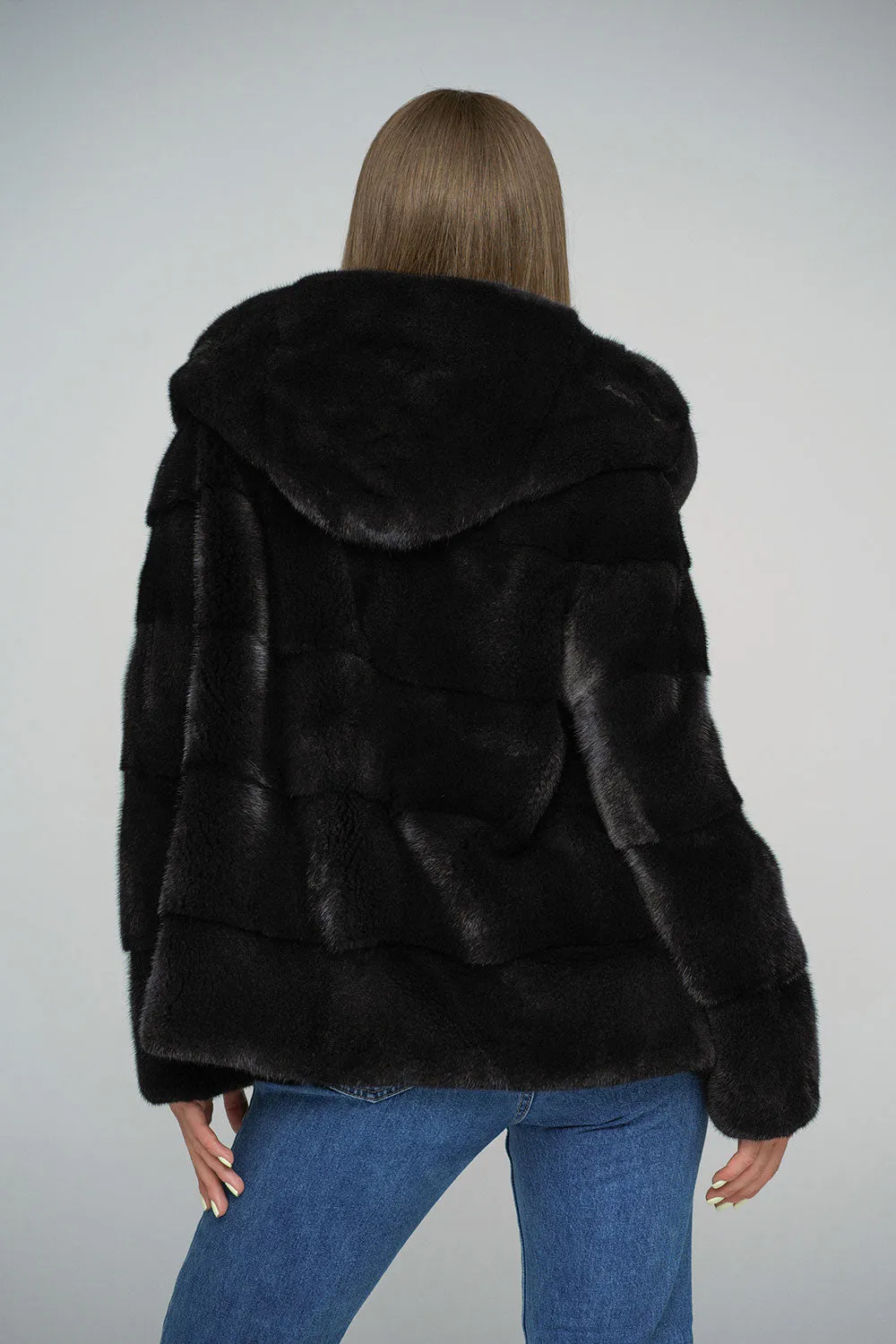 Black Luxury Genuine Mink Fur Hooded Jacket