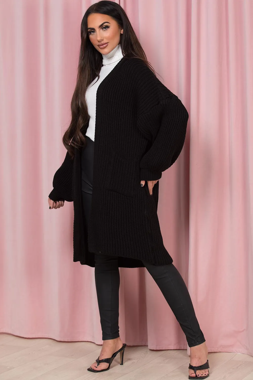 Black Oversized Cardigan With Pockets