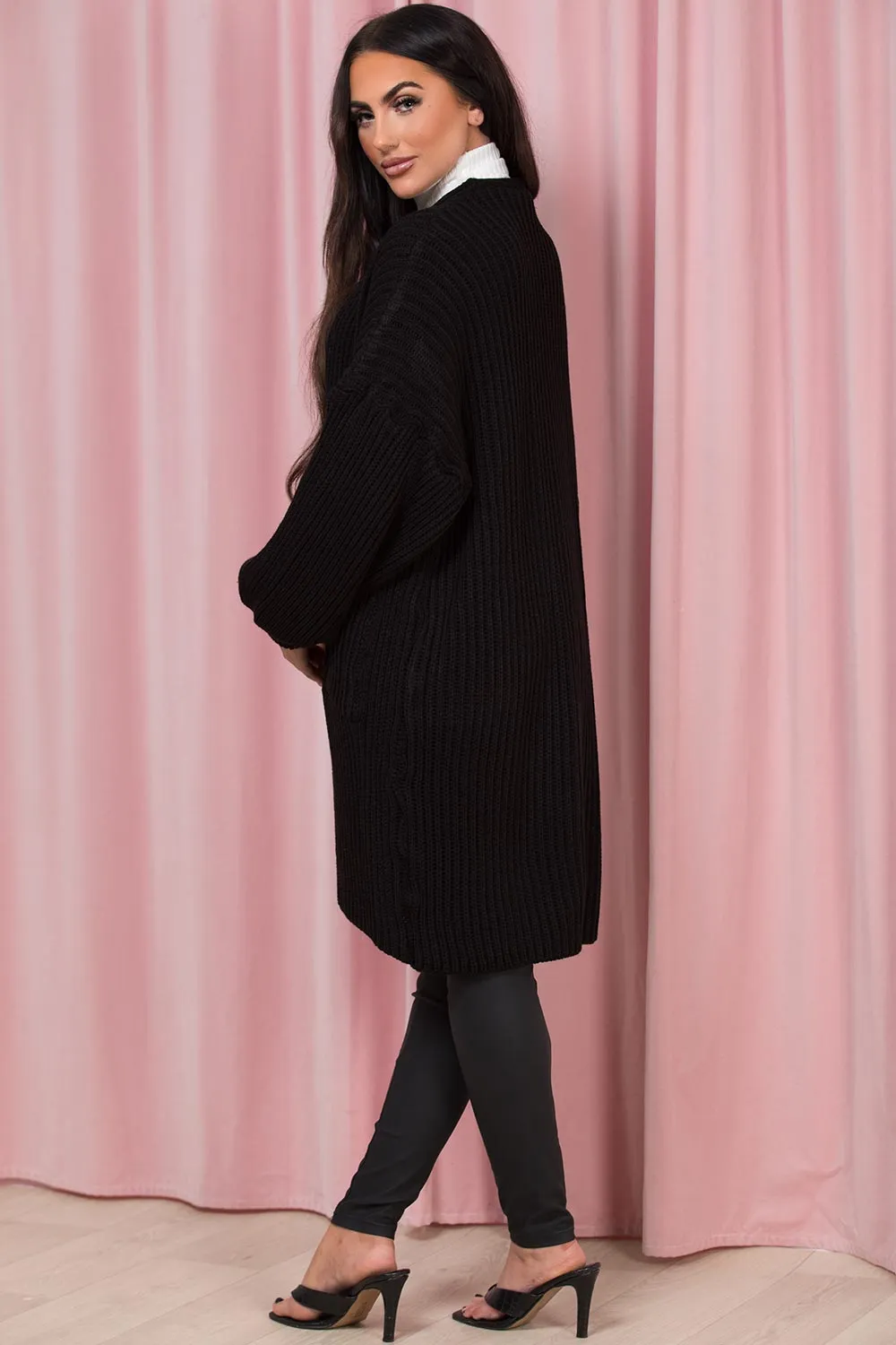 Black Oversized Cardigan With Pockets