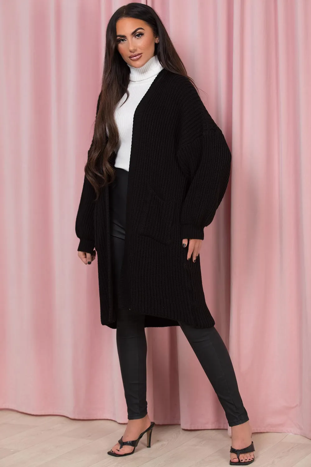 Black Oversized Cardigan With Pockets