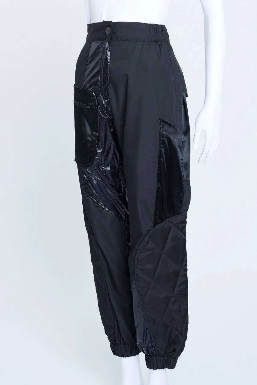 Black Shiny Patchwork Pocket Track Pants