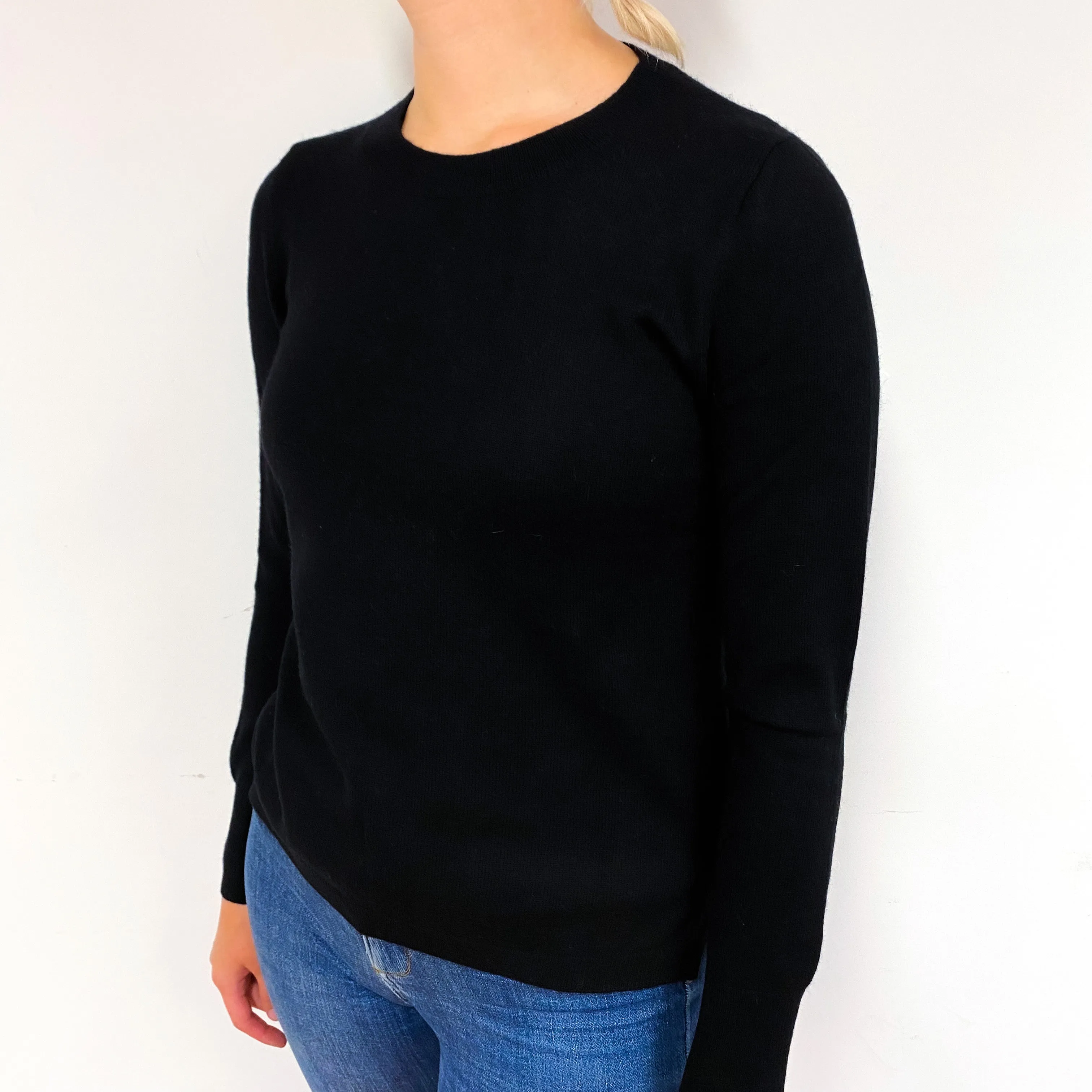 Black Split Hem Cashmere Crew Neck Jumper Small