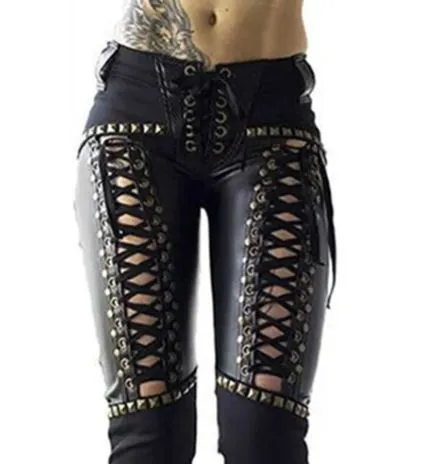 Black Studded Criss Cross Leggings