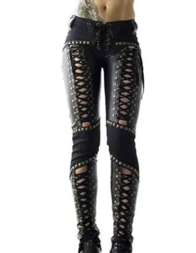 Black Studded Criss Cross Leggings