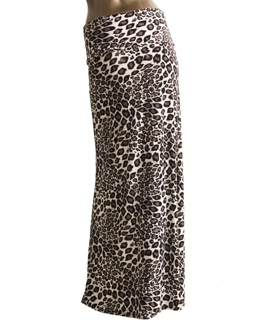 Black White Cheetah Foldover Maxi Skirt