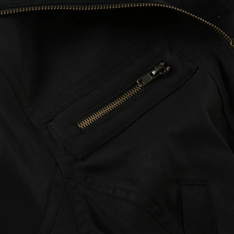 Black Zipper Turn-Down Collar Coat