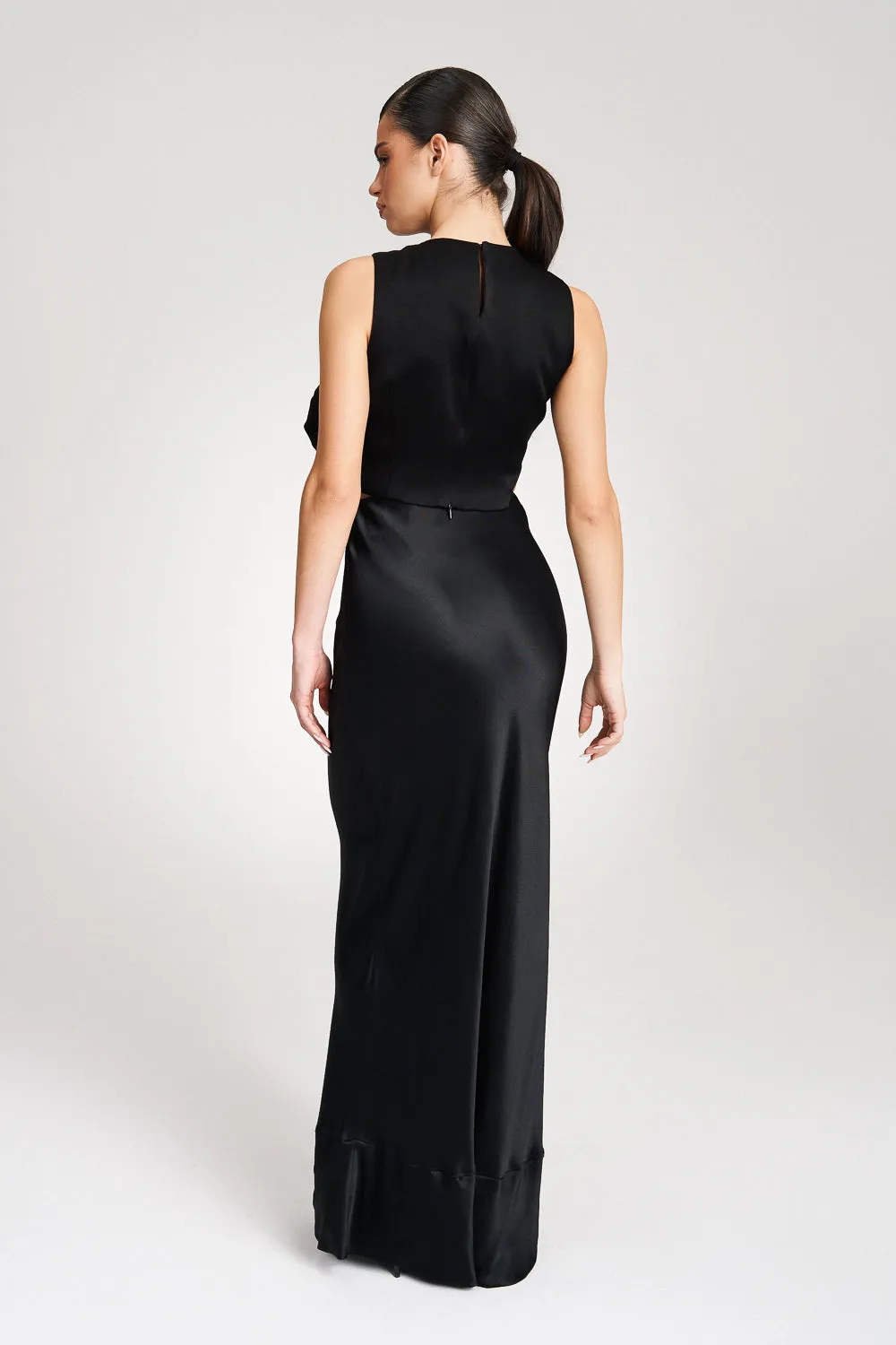 'Brea' Silk-Satin Black Maxi Skirt