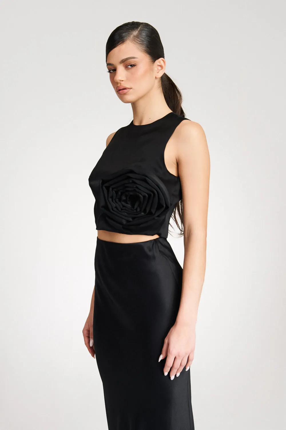 'Brea' Silk-Satin Black Maxi Skirt