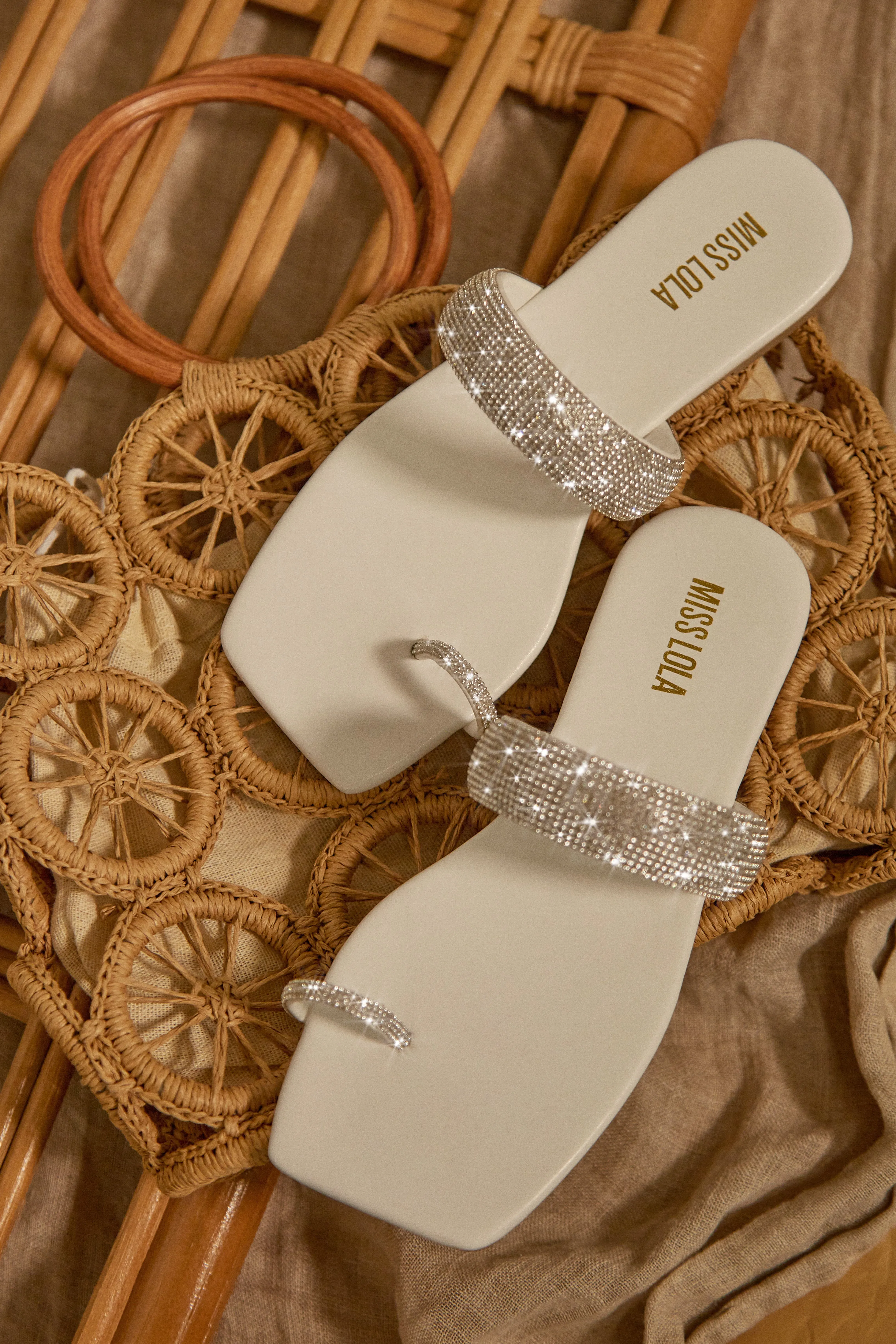 Cabana Beach Embellished Slip On Sandals - White