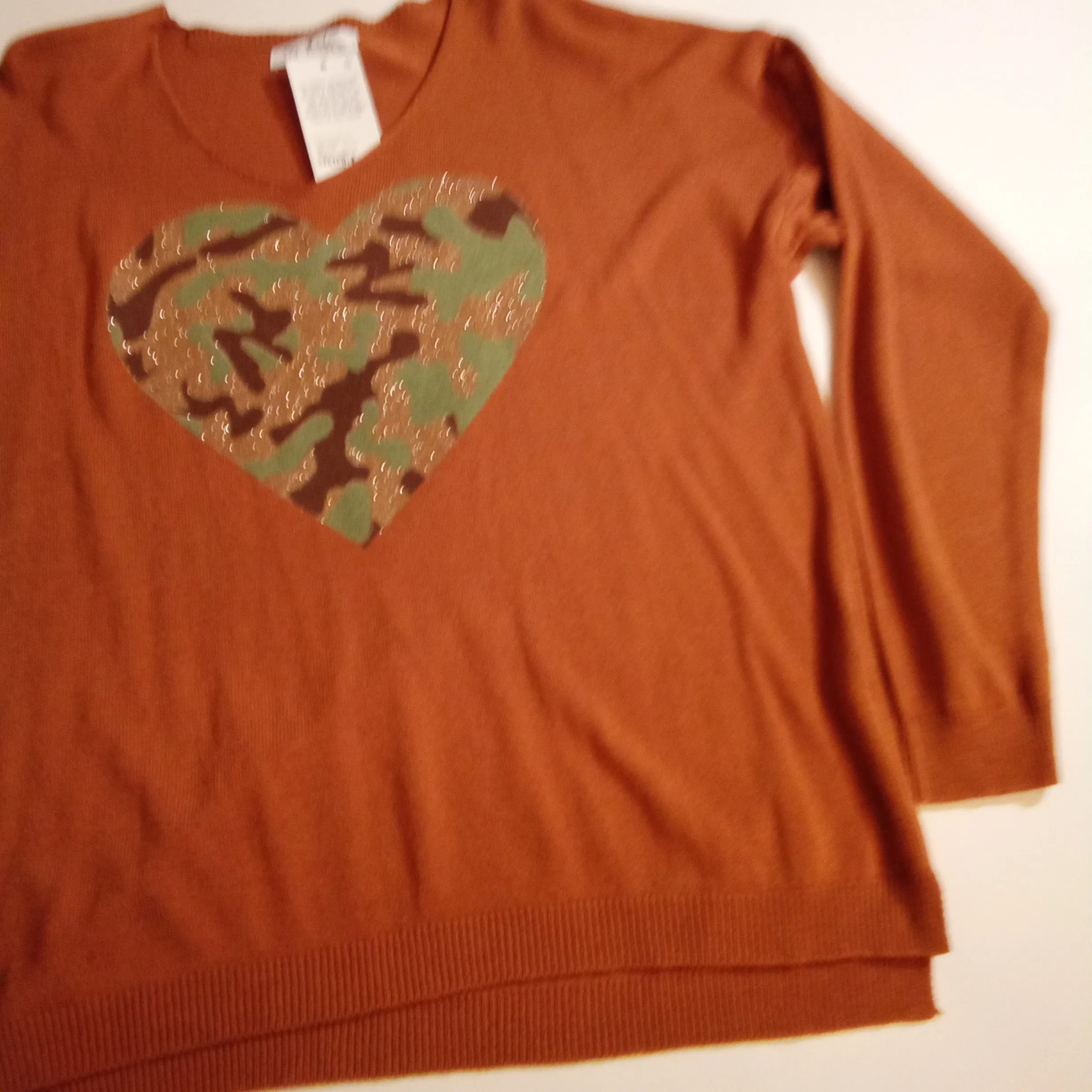 Camo Heart on Terracotta Sweater |  Gigi Moda