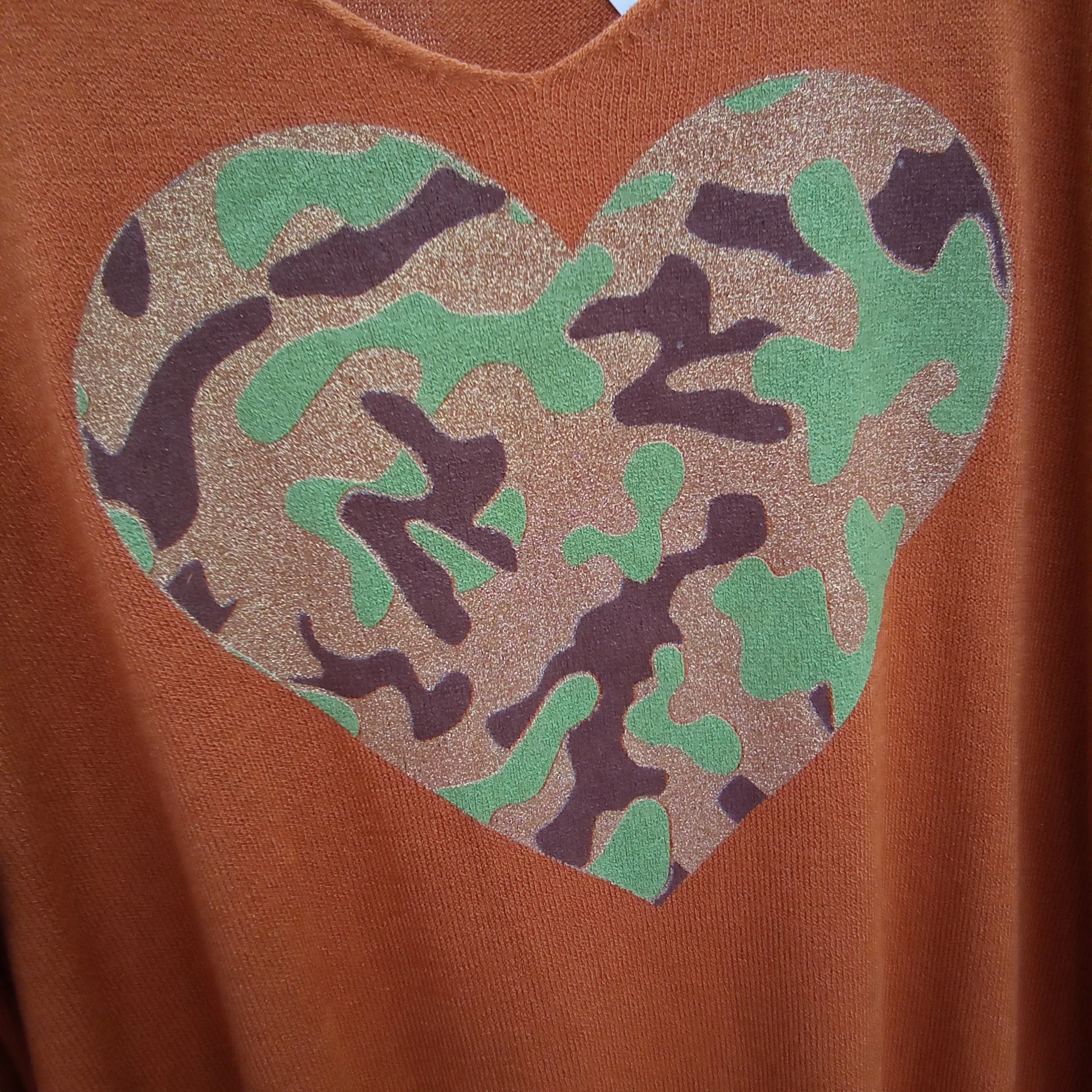 Camo Heart on Terracotta Sweater |  Gigi Moda