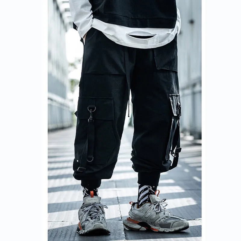 Cargo Pants Men Hip Hop Tactics Joggers Trousers Elastic Waist Ribbon Fahsion Harajuku Streetwear Pant Male WB579