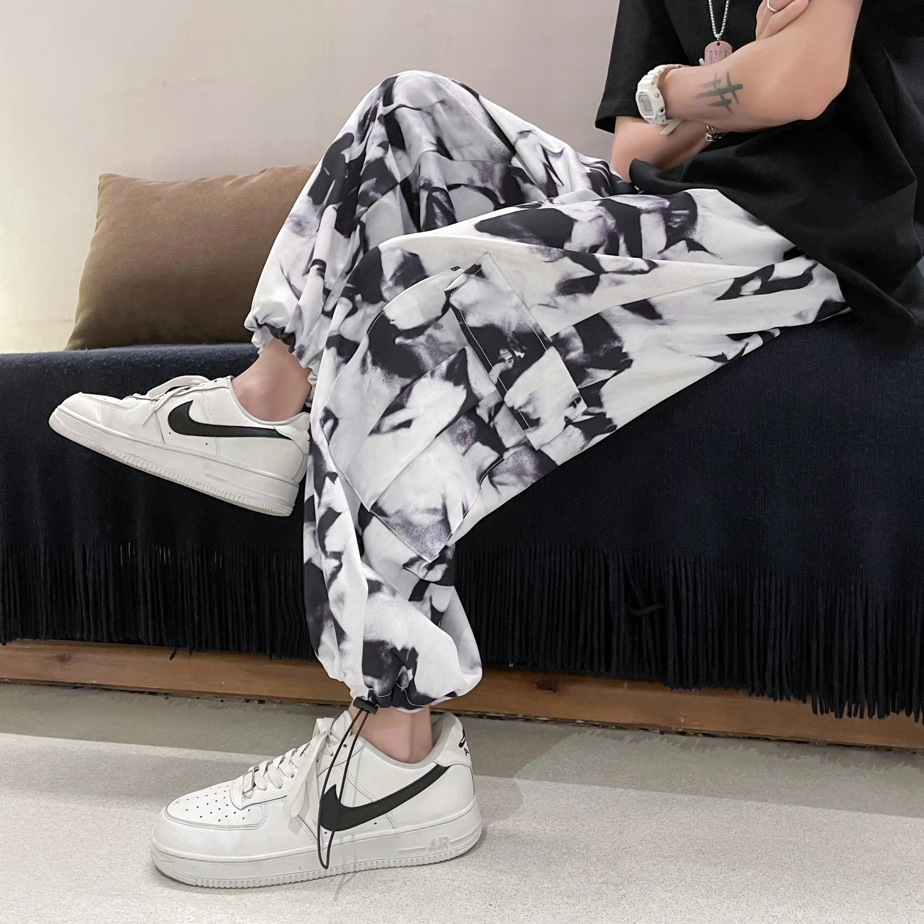 Cargo Pants Tie Dye Harajuku Streetwear Men Women Wide Leg High Waisted Trousers Punk Oversize Aesthetic Korean Fashion Pants